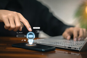 AI chatbot interaction on smartphone with futuristic interface