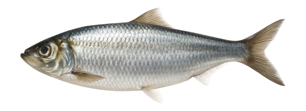 Atlantic herring with silvery scales and forked tail