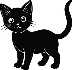 Fototapeta premium black silhouette of a playful kitten on white back.eps