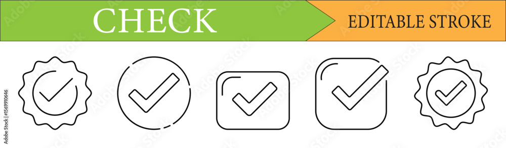 Poster check mark icon set editable stroke vector illustration for graphic design resources and user interf