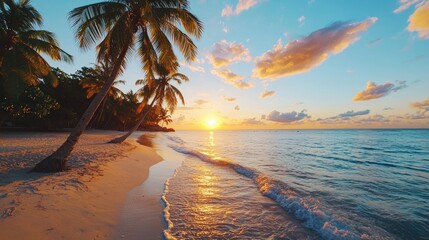 Serene sunset on tropical beach paradise