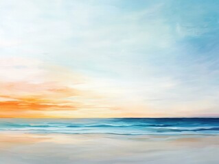 Serene sunset seascape  peaceful ocean beach painting