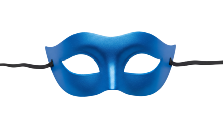 Elegant blue carnival masquerade mask for party and costume events, isolated on transparent background