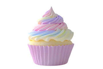 Rainbow Swirl Cupcake, Isolated on Transparent PNG, Pastel Colors, 3D Render