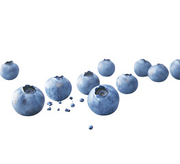Fresh Blueberries Scatter, Isolated on Transparent PNG, High-Resolution Image
