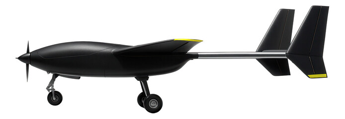 Fixed-wing reconnaissance drone with retractable landing gear and twin tail booms