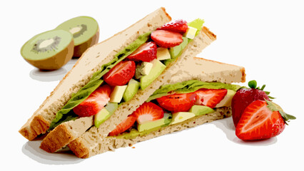 vectors Tasty homemade vegetarian sandwich with fresh strawberries and kiwi slices, perfect for a healthy snack.svg