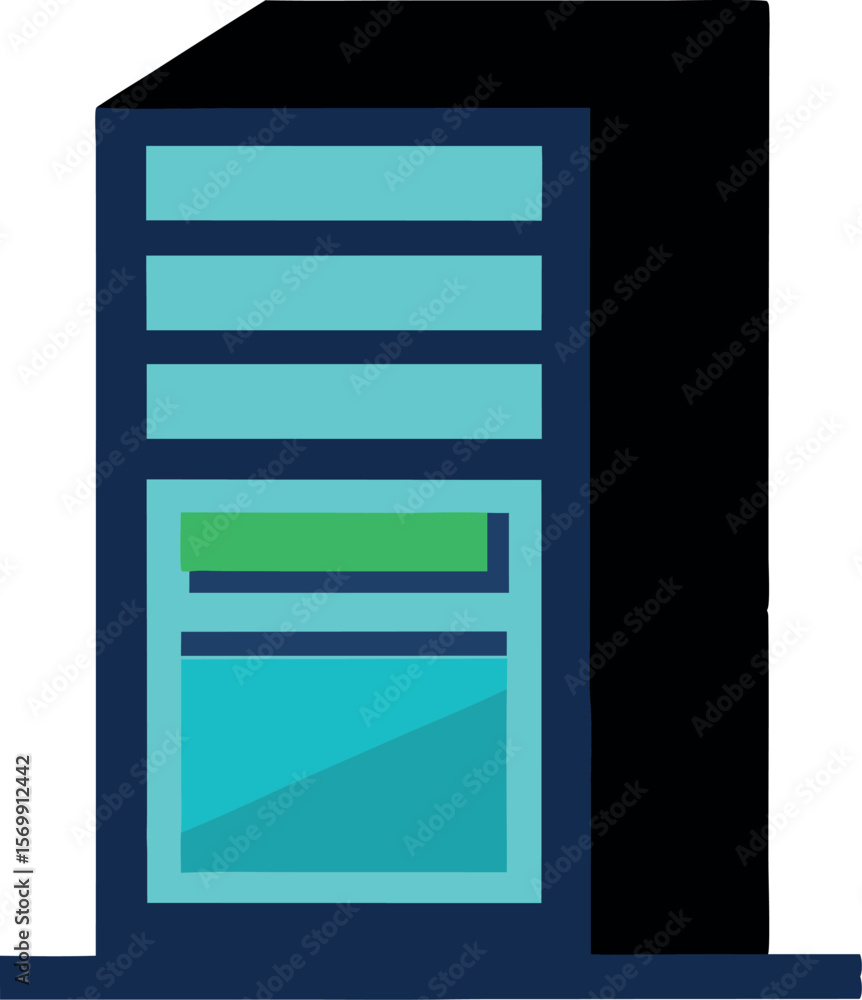Poster computer case icon vector in flat style for tech projects
