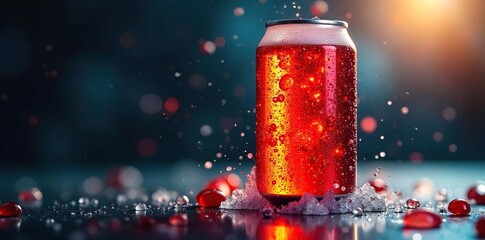 Refreshing Energy Drink Condensation Dripping, Vibrant Colors, Perfect for Advertising