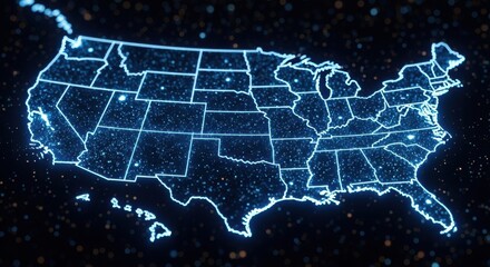 Obraz premium Digital Map of the United States with Glowing Borders