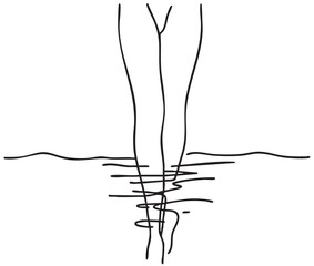 legs sticking out of the water. Line sketch