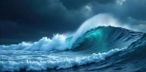 Dramatic Ocean Waves Crashing Against a Stormy Sky Boundless Energy and Power