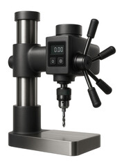 Radial arm drill with digital depth readout and a wide base for stability in a bridge construction site