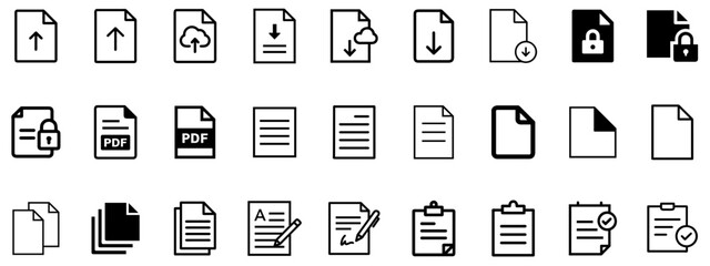 Minimal Black Vector Icons for Document Management, File Handling, and Productivity