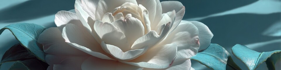 Obraz premium Close-up of a delicate white camellia flower.