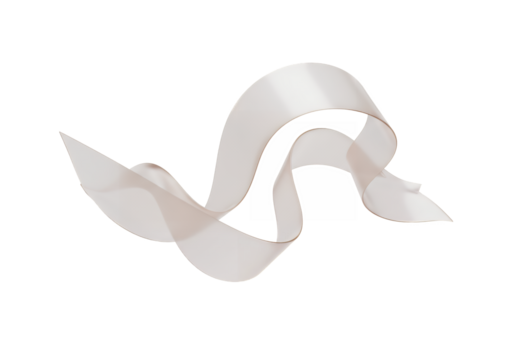 An undulating beige ribbon floats against a stark black background