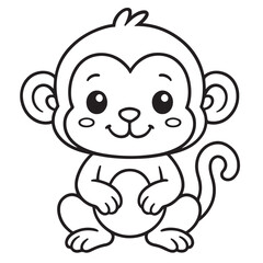 Cute Monkey Outline Clipart – Black and White Cartoon Drawing for Kids