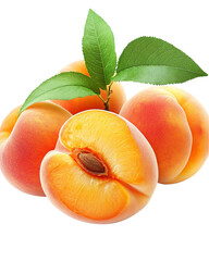 Juicy Apricots with Leaf, Isolated on Transparent PNG