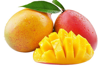 Juicy Mangoes with Leaves, Isolated on Transparent PNG