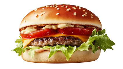 Juicy Cheeseburger, Sesame Bun, Isolated on Transparent PNG