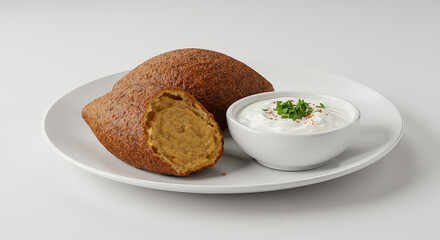 Falafel with yogurt sauce on plate