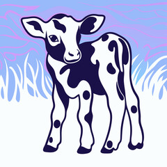 Adorable Black and White Calf in Grassy Field