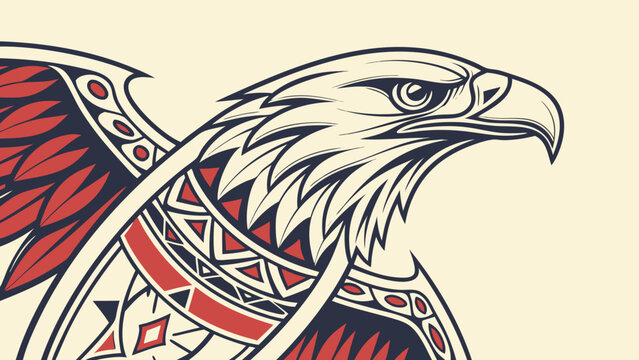 Detailed eagle head vector illustration with native american tribal design elements art vector graphic design
