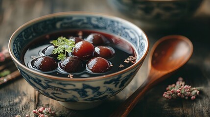 Traditional Sweet Asian Dessert Soup Recipe with Glutinous Rice Balls
