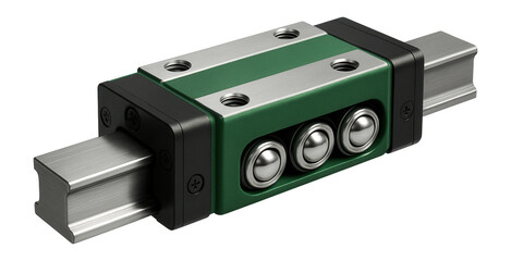 Obraz premium Polyurethane-coated guide rail with integrated ball bearings for smooth movement in an automated assembly line
