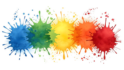 Five Vibrant Watercolor Splashes Blue Green Yellow Orange Red Abstract Background