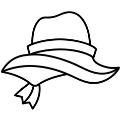 Sun hat with ribbon line art vector illustration 