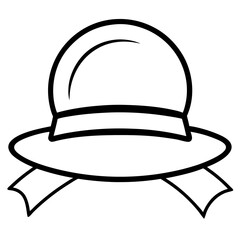 Sun hat with ribbon line art vector illustration 