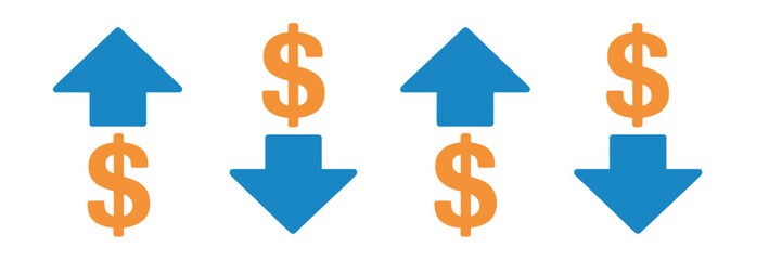 Blue up and down arrows with orange dollar symbols vector graphic design