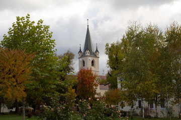 church in the town cloudy day