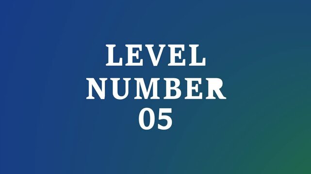 3d text level concept. Level 05 text animation with holographic gradient and dot pattern on background