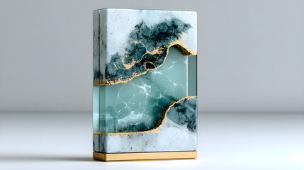 Elegant Marble and Glass Sculpture with Gold Accents