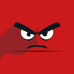 Angry cartoon face illustration with red background and furrowed brows