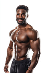 African American Black Hansome Atractive Male Man Guy fitness model smile with muscle jacked tough strong muscular athletic ripped