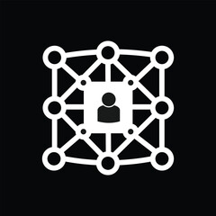 Neural Network Lock Icon in Black and White – AI Cybersecurity Technology icon, Vector Illustration