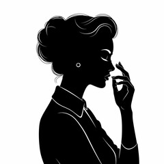 Elegant Woman Silhouette A Profile Portrait in Black and White, Minimalist Art, Fashion Illustration