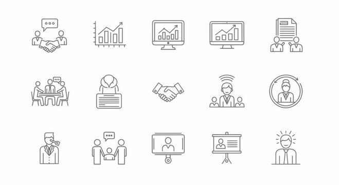 Streamlined Business Collaboration A Collection of Professional Line Icons for Presentations, Websites, and Marketing Materials