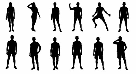 Collection of Diverse Human Silhouettes Full Body Poses for Design Projects, Illustrations, and Presentations
