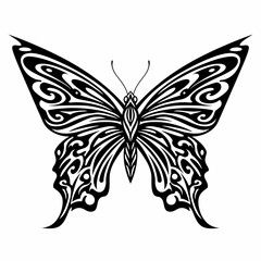 Ornate Tribal Butterfly Design Black and White Ink Illustration, Vector Graphic, Tattoo Inspiration