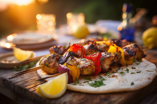Juicy Lebanese shish taouk skewers marinated in spices and grilled to perfection. Classic Middle Eastern chicken dish served with pita and garlic sauce.