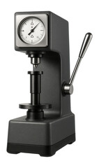 Industrial Brinell hardness tester with a dual-scale readout and manual lever for a foundry.