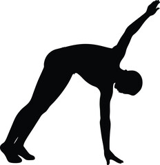 black silhouette of standing backbend pose on whit.eps