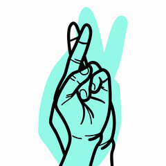 Illustration of Crossed Fingers, Good Luck Gesture