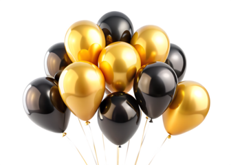 golden and black festival bloons isolated on white background,png,ai generated.