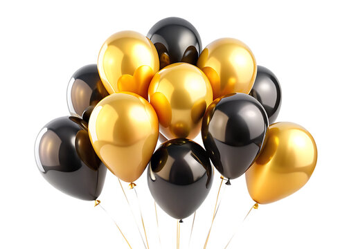 golden and black festival bloons isolated on white background,png,ai generated.