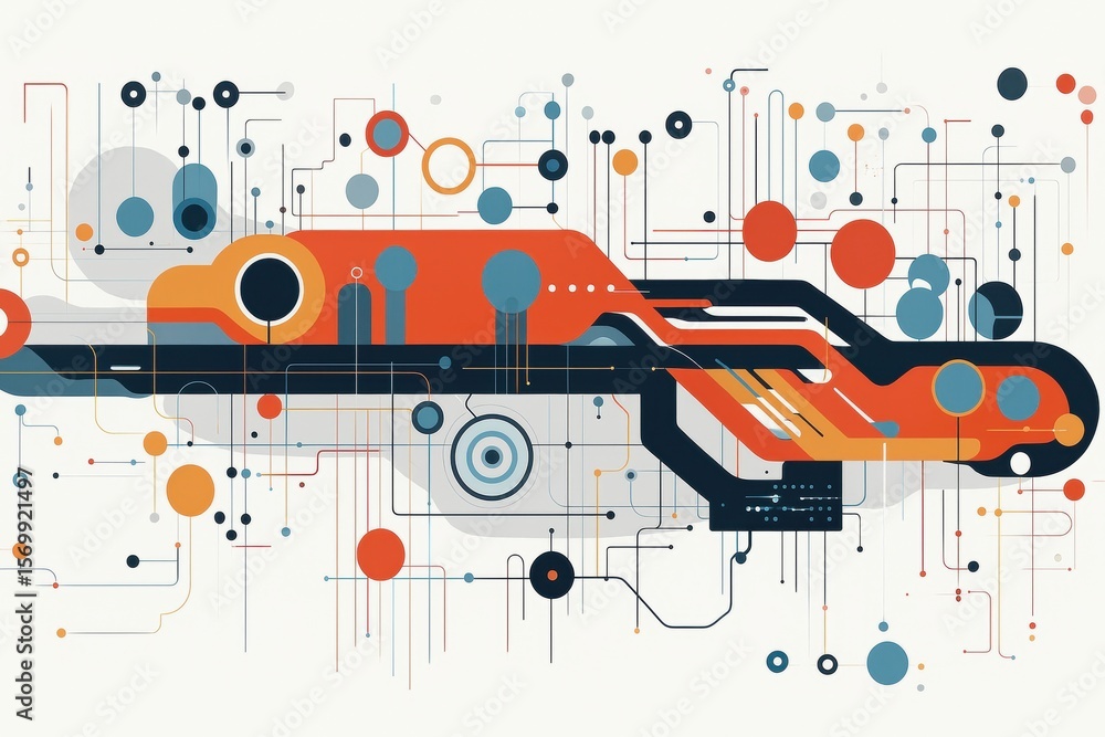 Poster digital network flow: visualize the intricate connections of technology. a modern graphical represen